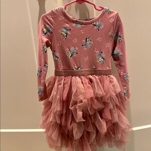 Pink Ruffled Long Sleeve Dress with Cartoon Print